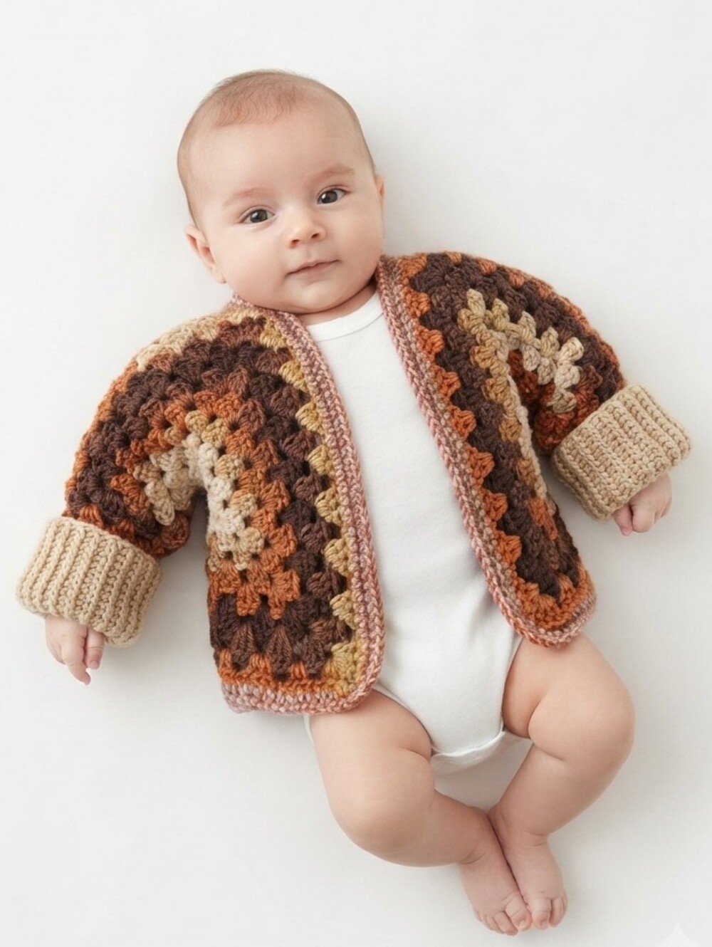 Baby Granny Square Cardigan Handmade Knit Unisex 3M Fall Autumn Wearable Art